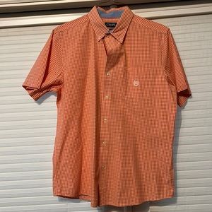Chaps Easy Care Button Up Shirt Mens Large Orange Plaid Short Sleeve, Size L
